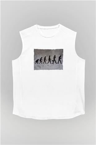 Telefona Evrim Baskılı Unisex Kolsuz Beyaz Tişört - Tshirt