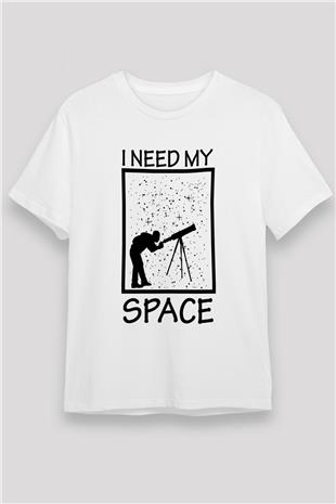 Teleskop Astronomi Baskılı Unisex Beyaz Tişört - Tshirt