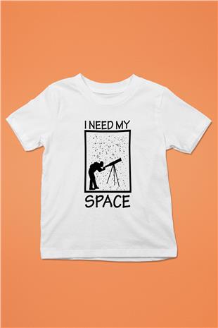Teleskop Astronomi Baskılı Unisex Beyaz Çocuk Tişörtü - Tshirt