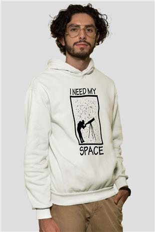 Teleskop Astronomi Baskılı Unisex Ekru Hoodie