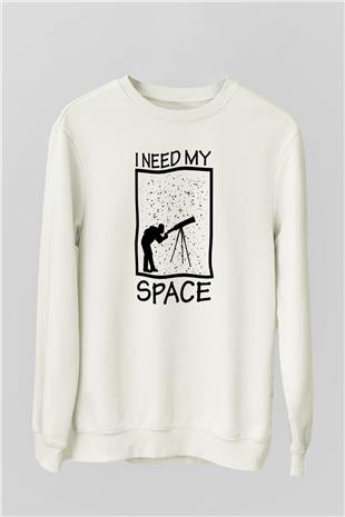 Teleskop Astronomi Baskılı Unisex Ekru Sweatshirt