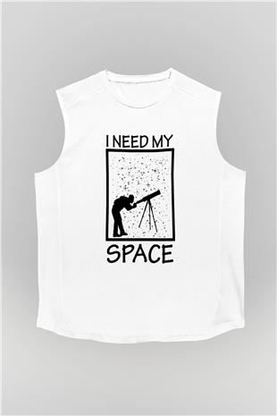 Teleskop Astronomi Baskılı Unisex Kolsuz Beyaz Tişört - Tshirt