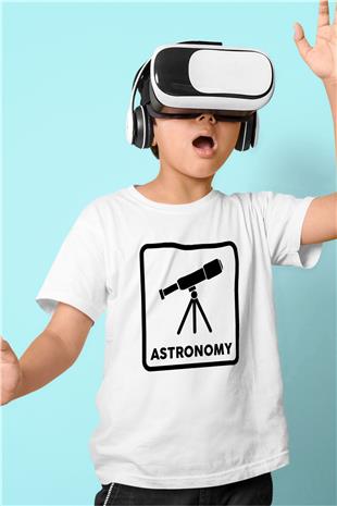 Teleskop Baskılı Unisex Beyaz Çocuk Tişörtü - Tshirt