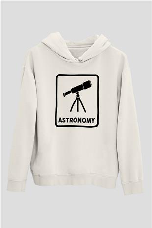 Teleskop Baskılı Unisex Ekru Hoodie