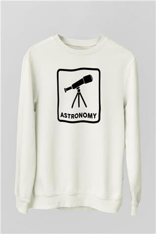 Teleskop Baskılı Unisex Ekru Sweatshirt