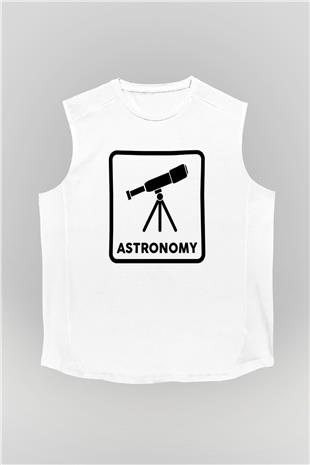 Teleskop Baskılı Unisex Kolsuz Beyaz Tişört - Tshirt