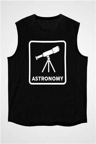 Teleskop Baskılı Unisex Kolsuz Siyah Tişört - Tshirt