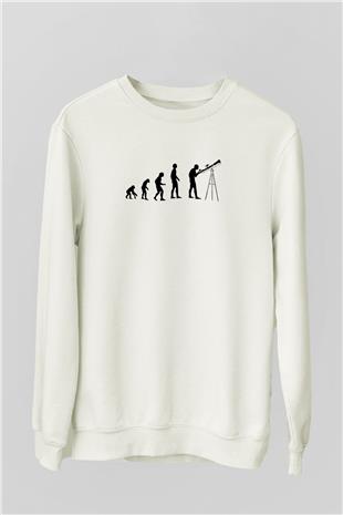 Teleskop Evrim Baskılı Unisex Ekru Sweatshirt