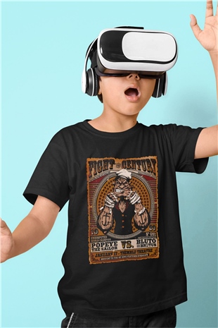 Temel Reis Popeye Baskılı Unisex Siyah  Çocuk Tişört
