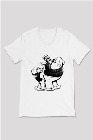 Temel Reis ve Kaba Sakal Baskılı Unisex Beyaz  V Yaka Tişört