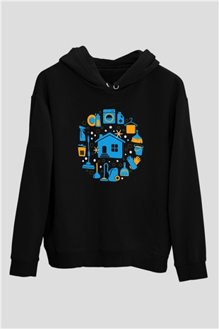 Temizlik Hizmeti Siyah Unisex Kapşonlu Sweatshirt