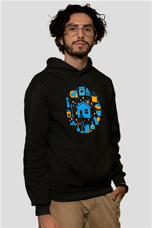 Temizlik Hizmeti Siyah Unisex Kapşonlu Sweatshirt