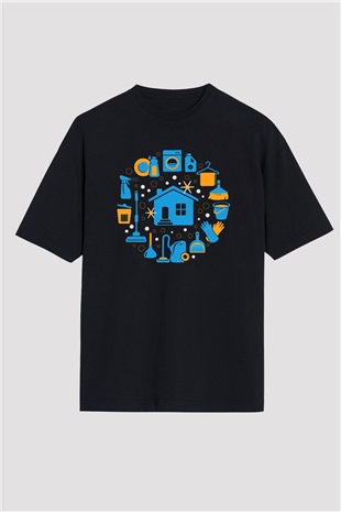 Temizlik Hizmeti Siyah Unisex Oversize Tişört T-Shirt