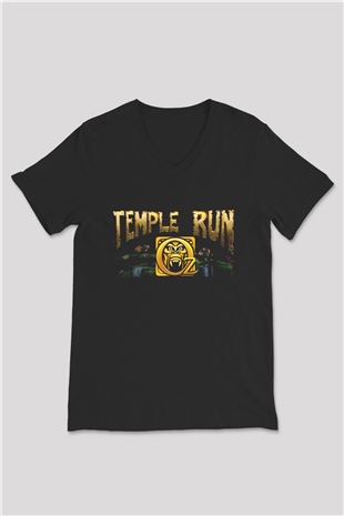 Temple Run Siyah Unisex V Yaka Tişört