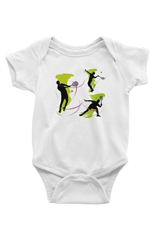 Tenis Baskılı Beyaz Unisex Bebek Body - Zıbın