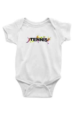 Tenis Baskılı Beyaz Unisex Bebek Body - Zıbın