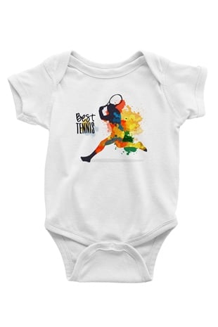 Tenis Baskılı Beyaz Unisex Bebek Body - Zıbın