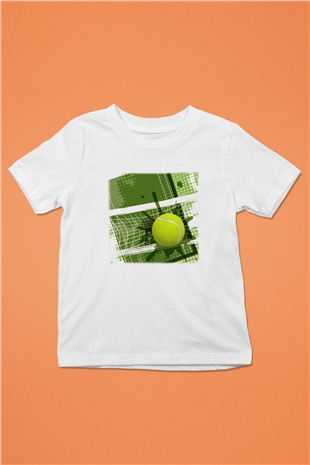 Tenis Baskılı Beyaz Unisex Çocuk Tişört