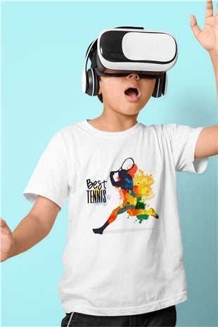 Tenis Baskılı Beyaz Unisex Çocuk Tişört