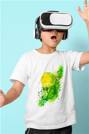 Tenis Baskılı Beyaz Unisex Çocuk Tişört
