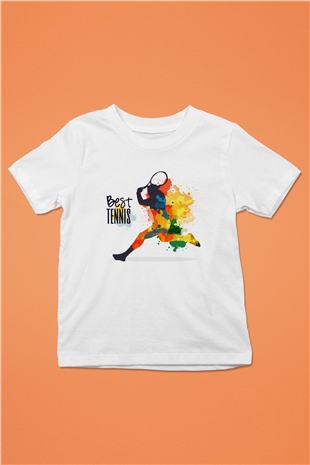 Tenis Baskılı Beyaz Unisex Çocuk Tişört