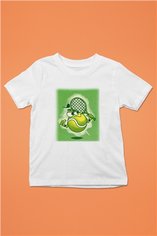 Tenis Baskılı Beyaz Unisex Çocuk Tişört