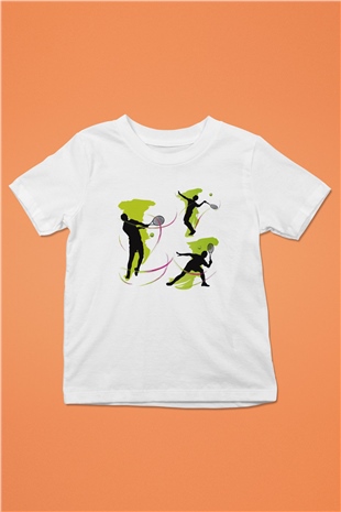 Tenis Baskılı Beyaz Unisex Çocuk Tişört