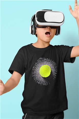 Tenis Baskılı Siyah Unisex Çocuk Tişört