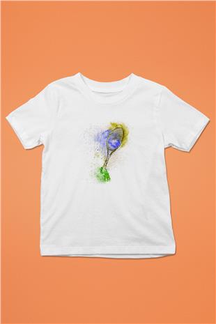 Tenis Baskılı Unisex Beyaz Çocuk Tişört - Tshirt