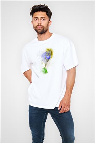 Tenis Baskılı Unisex Beyaz Oversize Tişört - Tshirt