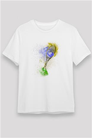 Tenis Baskılı Unisex Beyaz Tişört - Tshirt