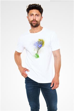 Tenis Baskılı Unisex Beyaz Tişört - Tshirt
