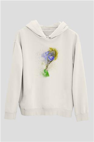 Tenis Baskılı Unisex Ekru Hoodie