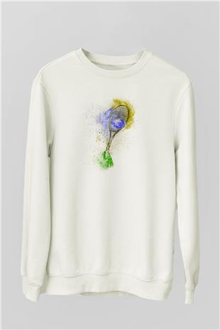 Tenis Baskılı Unisex Ekru Sweatshirt
