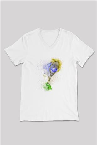 Tenis Baskılı Unisex V Yaka Tişört - Tshirt