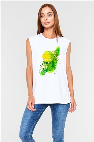 Tenis Beyaz Unisex Kolsuz Tişört
