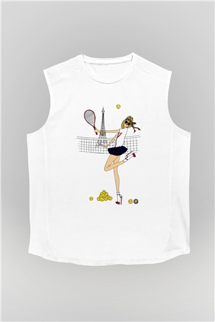 Tenis Beyaz Unisex Kolsuz Tişört