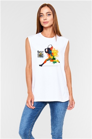 Tenis Beyaz Unisex Kolsuz Tişört