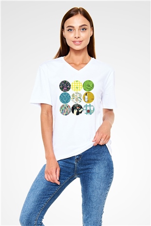 Tenis Beyaz Unisex V Yaka Tişört T-Shirt