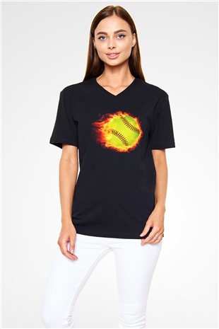 Tenis Siyah Unisex V Yaka Tişört T-Shirt