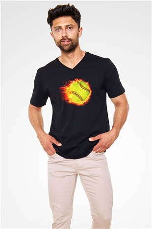 Tenis Siyah Unisex V Yaka Tişört T-Shirt