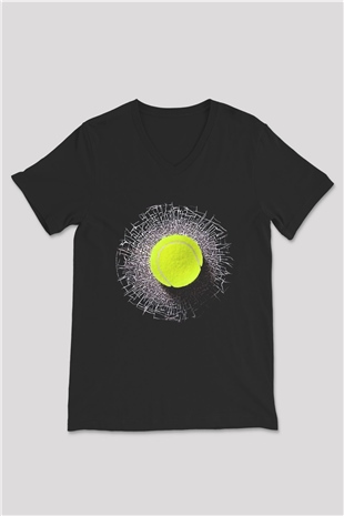 Tenis Siyah Unisex V Yaka Tişört T-Shirt