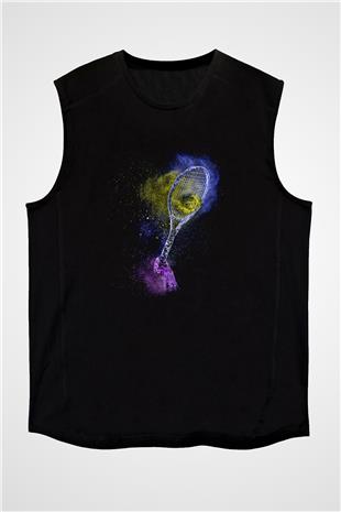 Tenis - Tennis Baskılı Unisex Siyah Kolsuz Tişört