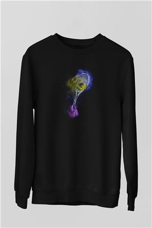 Tenis - Tennis Baskılı Unisex Siyah Sweatshirt