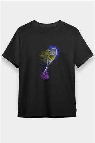 Tenis - Tennis Baskılı Unisex Siyah Tişört - Tshirt