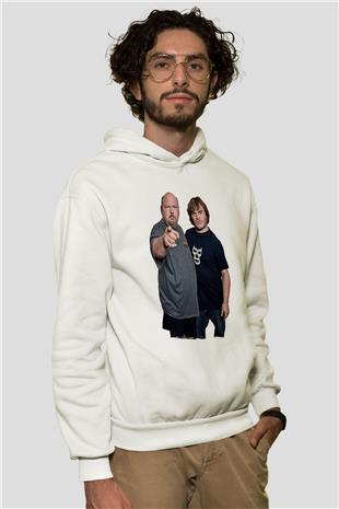 Teracious D Baskılı Beyaz Unisex Kapüşonlu Sweatshirt