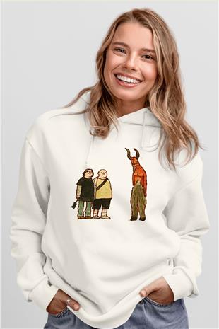 Teracious D Baskılı Beyaz Unisex Kapüşonlu Sweatshirt