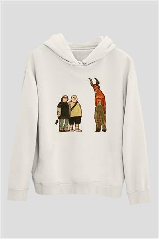 Teracious D Baskılı Beyaz Unisex Kapüşonlu Sweatshirt