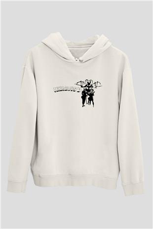 Teracious D Baskılı Beyaz Unisex Kapüşonlu Sweatshirt