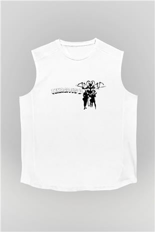 Teracious D Baskılı Beyaz Unisex Kolsuz Tişört - Tshirt